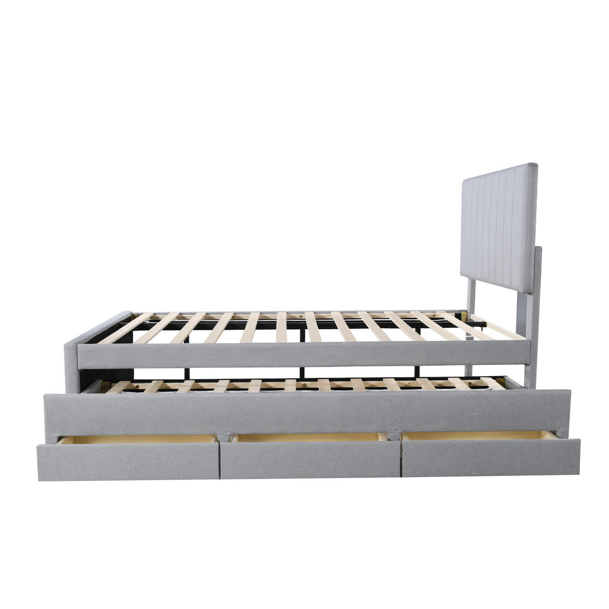 POLSTERBETT mit Rollbett und 3 Schubladen 90x200 cm Grau - Grau, Holz (90/200cm) - Meubliv