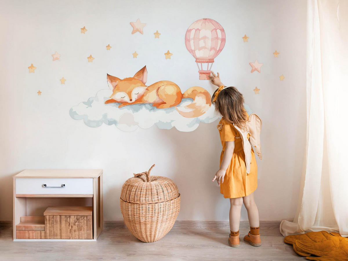 WANDAUFKLEBER 100x156cm - Ein Fuchs auf einer Wolke - Multicolor, Kunststoff (100/156/0.1cm) - Wallfluent