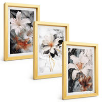 BILDER SET 3er Set - 20x30 cm Goldrahmen - Blumen Marmor weiß schwarz - Goldfarben, Kunststoff (20/30cm) - TULUP
