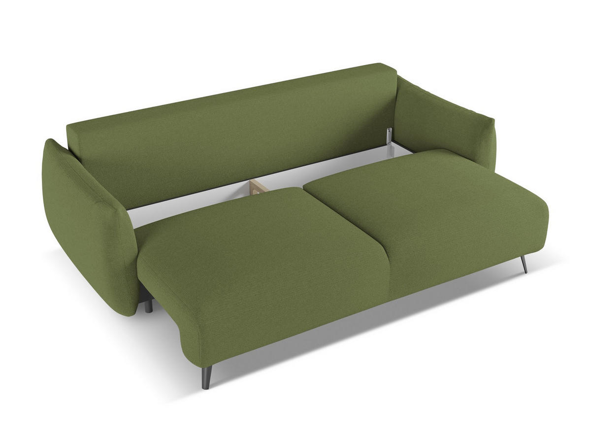 3-SITZER SOFA mit Schlaffunktion Chenille Stoff Grün - Dunkelgrün/Schwarz, Textil/Metall (230/86/105cm) - Makamii