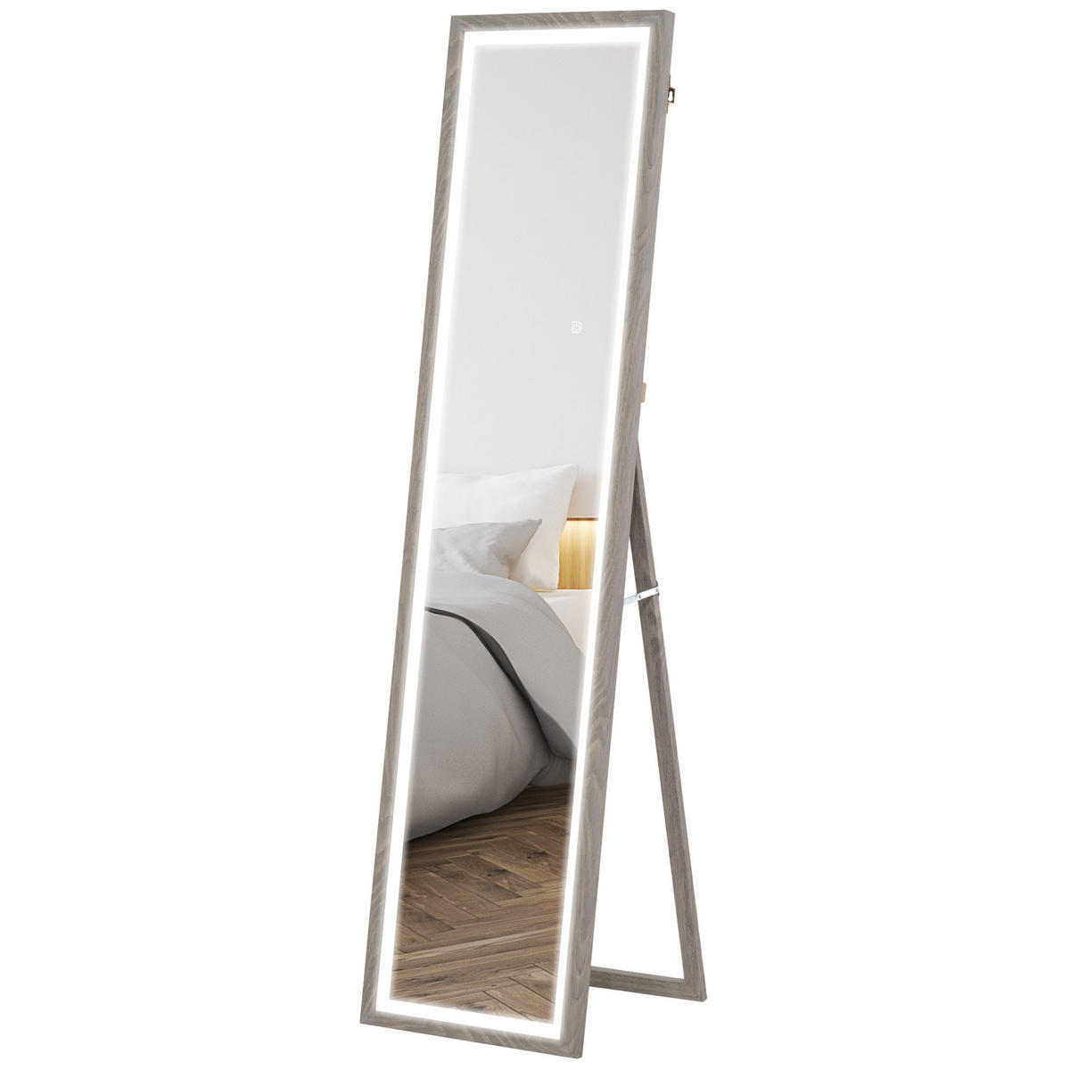 STANDSPIEGEL DE-17921 mit 3-farbiger LED & Memoryfunktion Grau - Grau, Glas (40/160/5cm) - ComfortXL