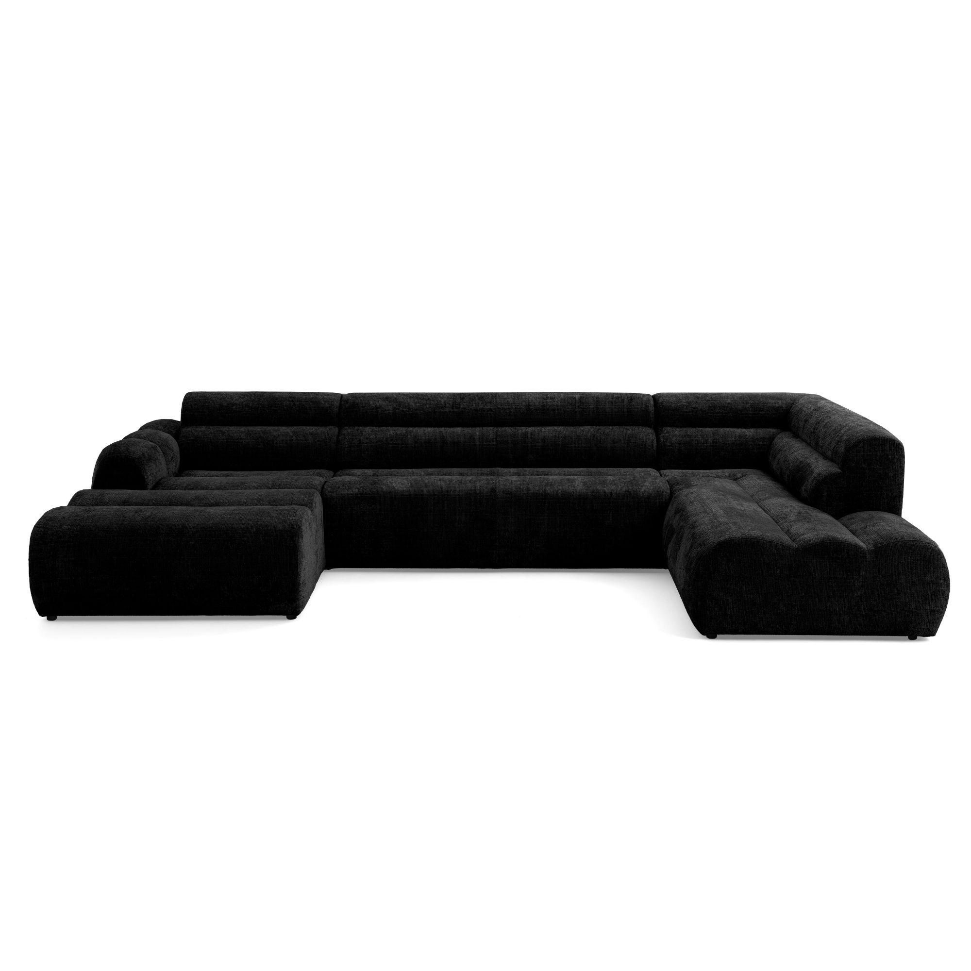 6-SITZER modulares Wohnlandschaft U XXL VEER SET 4 Rechts, 368 x 190 cm, Chenille Webstoff Anthrazit - Anthrazit/Schwarz, Holz/Kunststoff (190/75/368cm) - Muffo
