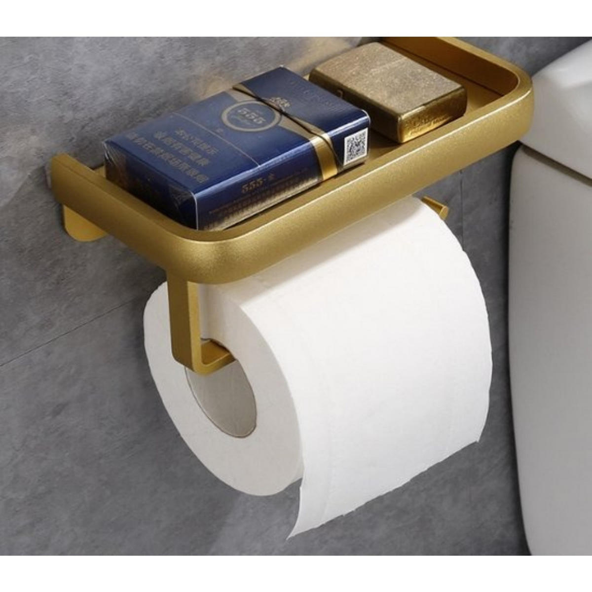 TOILETTENPAPIERHALTER Vergoldet doppellagig Aluminium 16,7 x 9,5 x 6,2 cm mit Ablage selbstklebend/Endkappen - Gelb, Metall (9.5/6.2/16.7cm) - MCBOSON