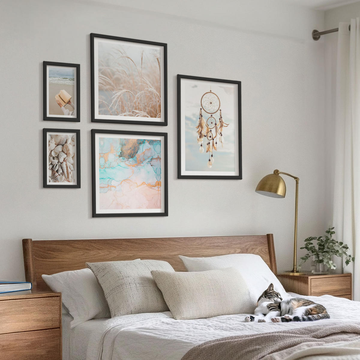 WANDBILDER 5er-Set - 50x50 cm & 20x30 cm & 40x60 cm Schwarzer Rahmen - Stadtansichten, Brücken, Eiffelturm, Auto - Schwarz, Kunststoff (40/60cm) - ArtPrintCave