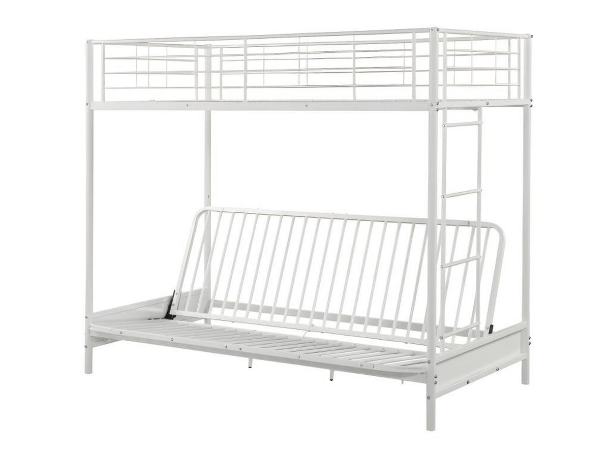 HOCHBETT mit Schlafsofa mit Matratze + Futonmatratze - 90 x 190 cm - Metall - Weiß - MODULO V - Schwarz/Weiß, Metall - Vente-Unique