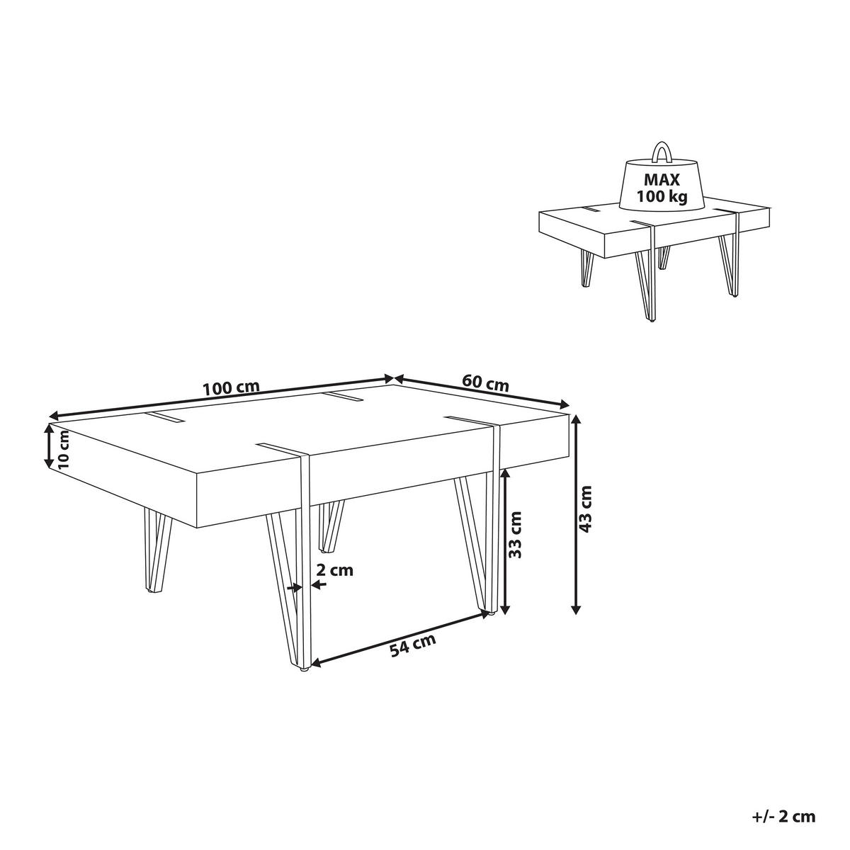 COUCHTISCH Betonoptik/Schwarz rechteckig 60/100 cm Adena - Hellgrau/Schwarz, Holzwerkstoff (100/60/43cm) - Beliani