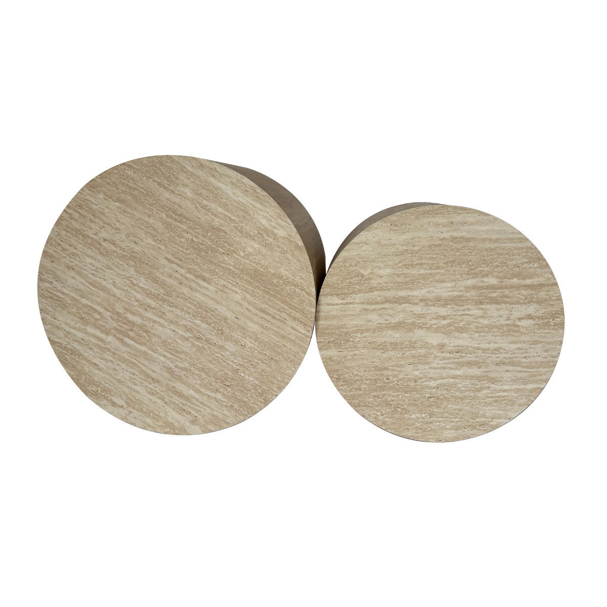 COUCHTISCHE RUND TRAVERTINOPTIK 2er set 58/58/58 cm - Beige, Holzwerkstoff (65.5/58/38cm) - Calicosy