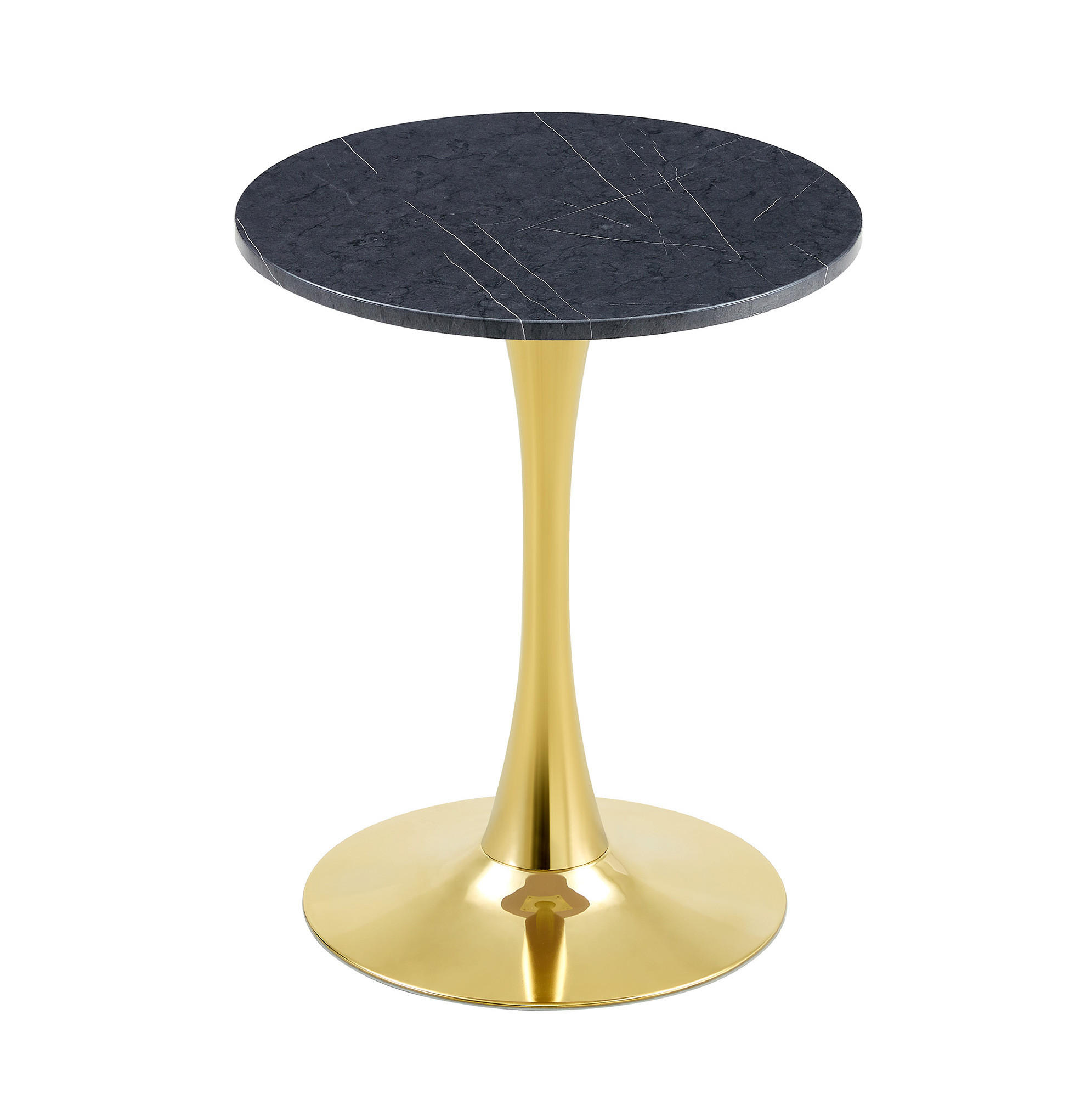 BEISTELLTISCH 60/60/72 cm mit runder MDF-Tischplatte in Marmoroptik und Metallgestell, Schwarz/Gold - Schwarz, Holzwerkstoff (60/60/72cm) - Redom