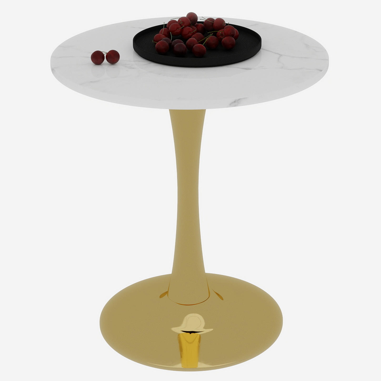 COUCHTISCH 70/70/72 cm Golden Weiß mit runder Kunstmarmorplatte - Goldfarben, Stein (70/70/72cm) - OKWISH