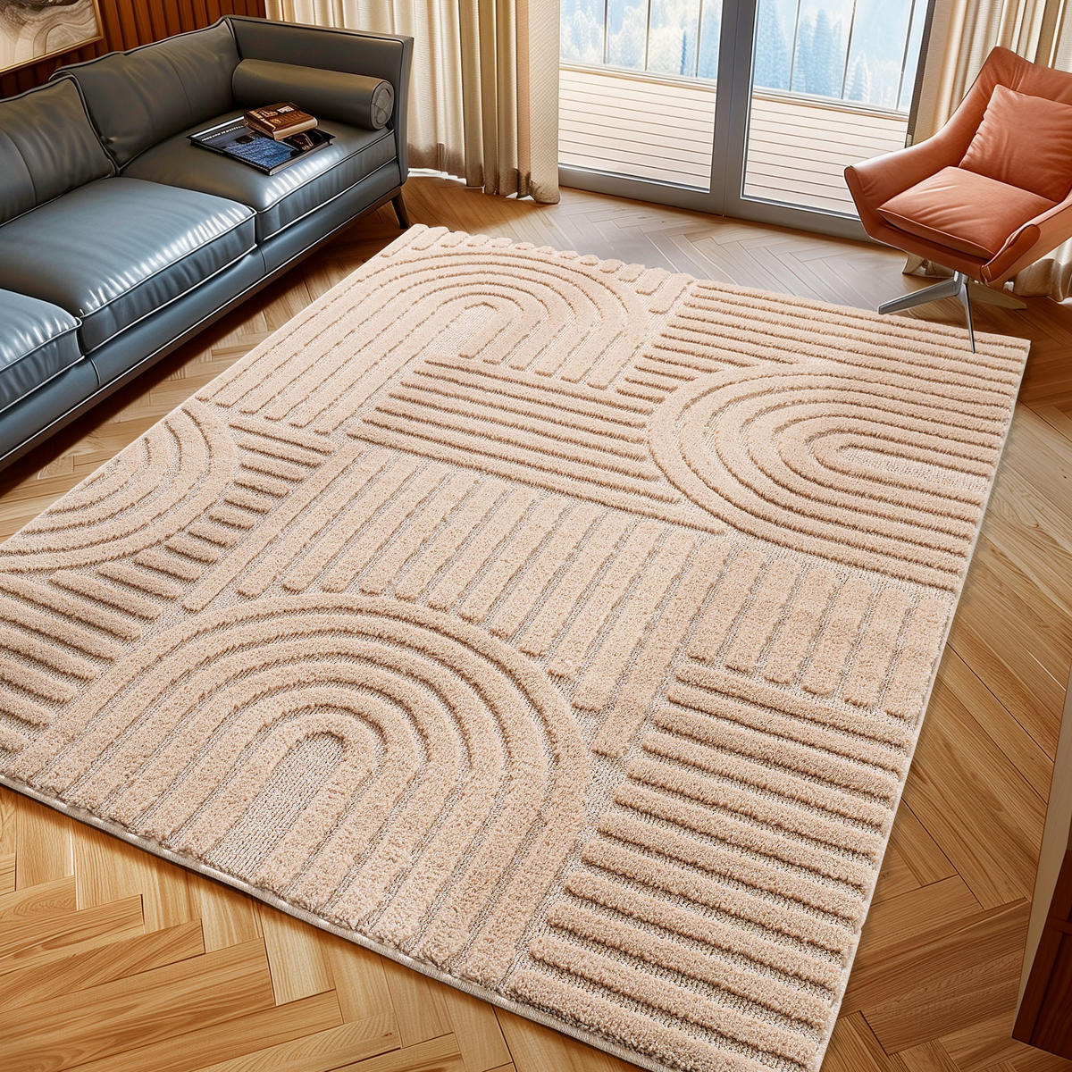 TEPPICH Hochflor Skandi-Boho Muster Polypropylen Wohnzimmer Rosa Rechteckig 240x340 - Rosa, Textil (240/340cm) - KADIMA DESIGN