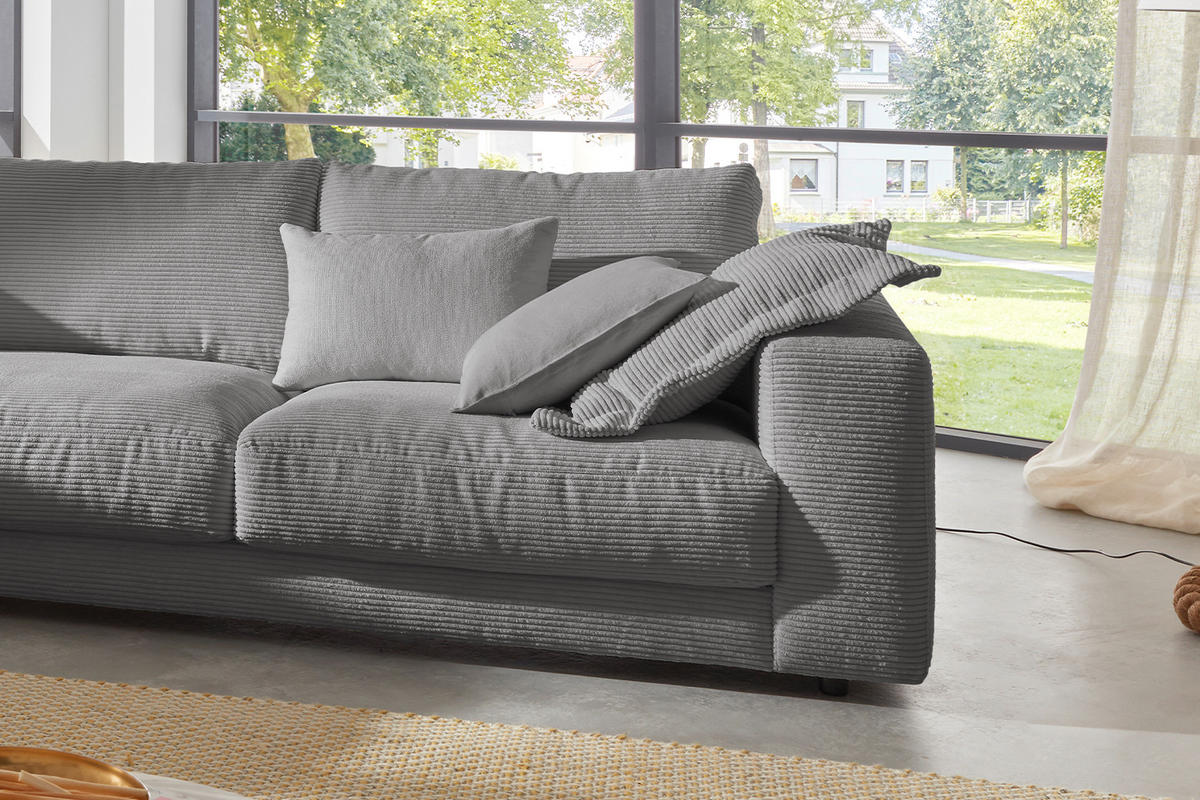 ECKSOFA MADELINE Grau Cord - Schwarz/Grau, Kunststoff/Textil (325/224cm) - KAWOLA