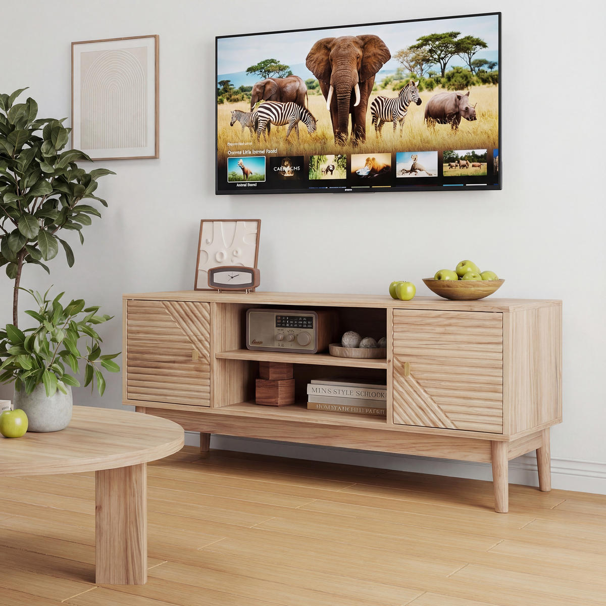 TV stolek 110/40/48 cm s úložným prostorem, kabelovým vedením a tichým zavíráním, Dub - hnědá, kompozitní dřevo (110/48/40cm) - Redom