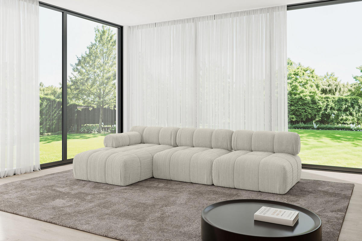 ECKSOFA modulares Sofa Razon-L2 - 285x160x70 cm Creme Cord - Hellgrau/Creme, Holzwerkstoff/Textil (285/160cm) - ALTDECOR