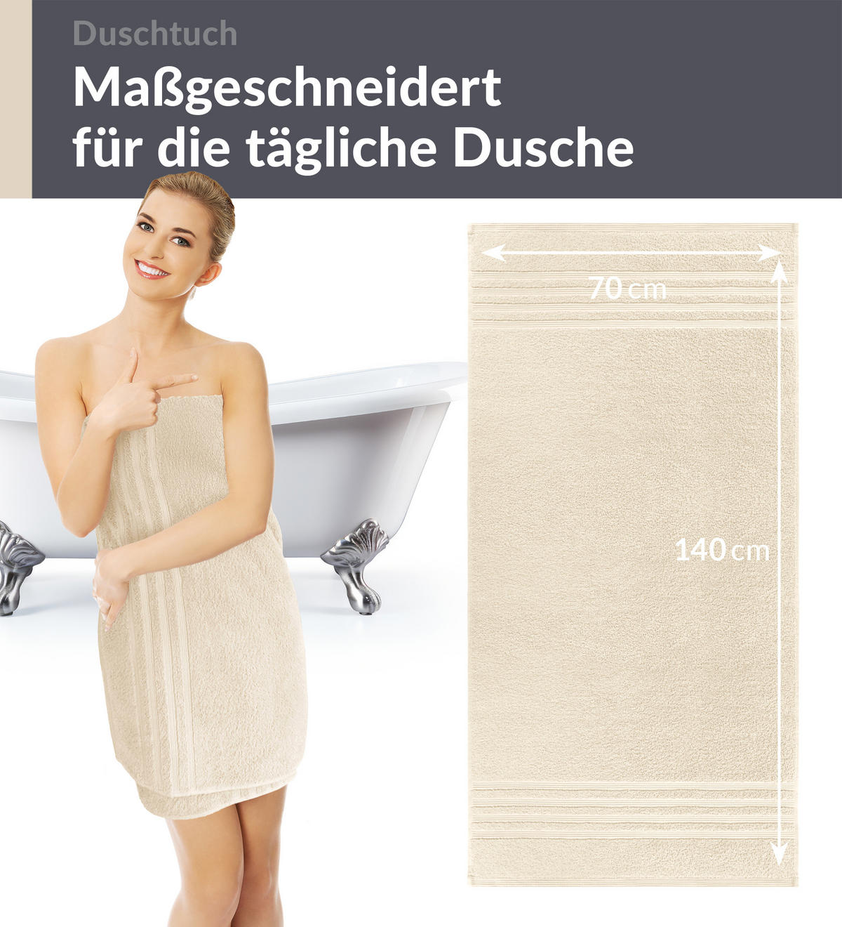 DUSCHTUCH London Natur 2er Set 70x140 - Naturfarben, Textil (70/140cm) - Lashuma