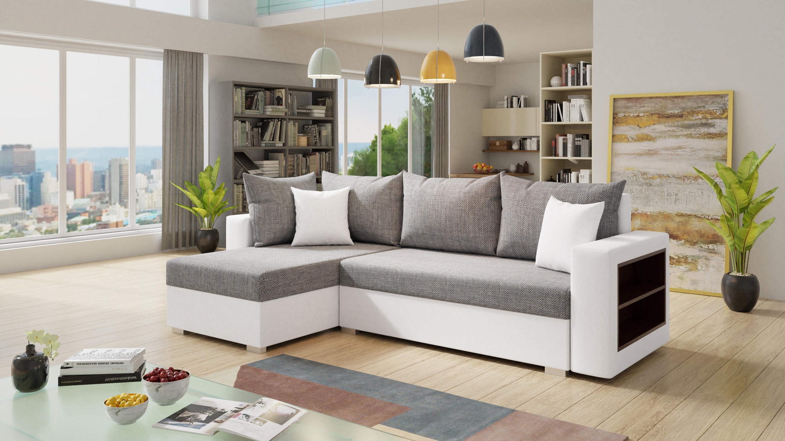 ECKSOFA Lord, Seite: Links - Weiß/Grau, Holz/Textil (238/141cm) - Sofnet