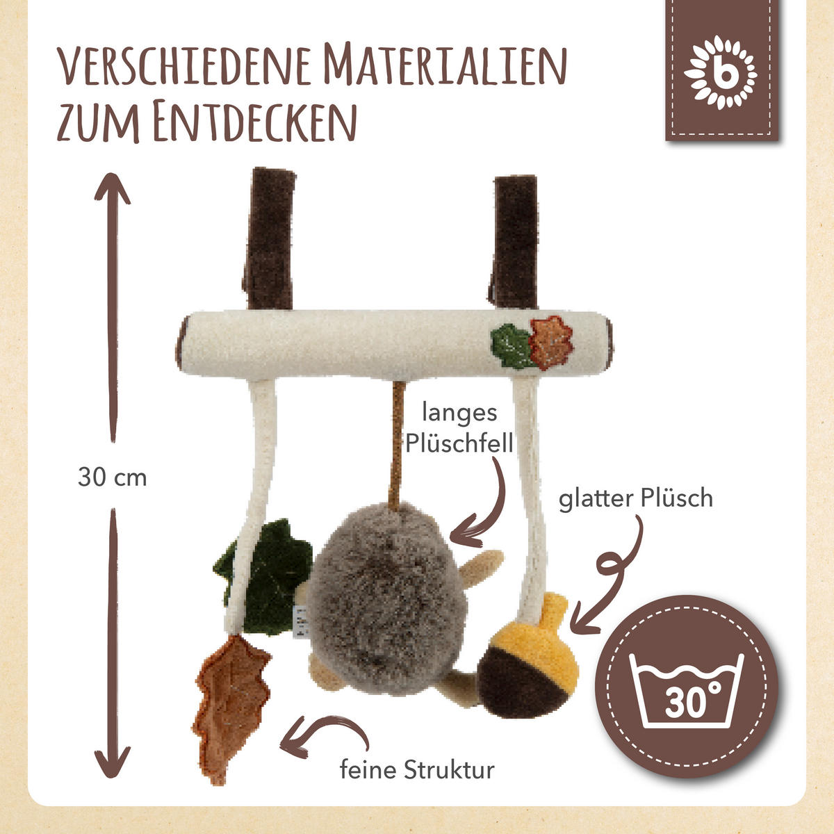 KINDERWAGENKETTE Plüsch Igel - ab Geburt - Braun, Textil (21/30cm) - Bieco Spielwaren