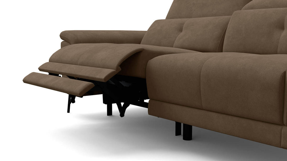 SOFA RELAX AVENA 3-Sitzer, brauner Veloursstoff - Schwarz/Braun, Holz/Textil (204/80/108cm) - Wozimo