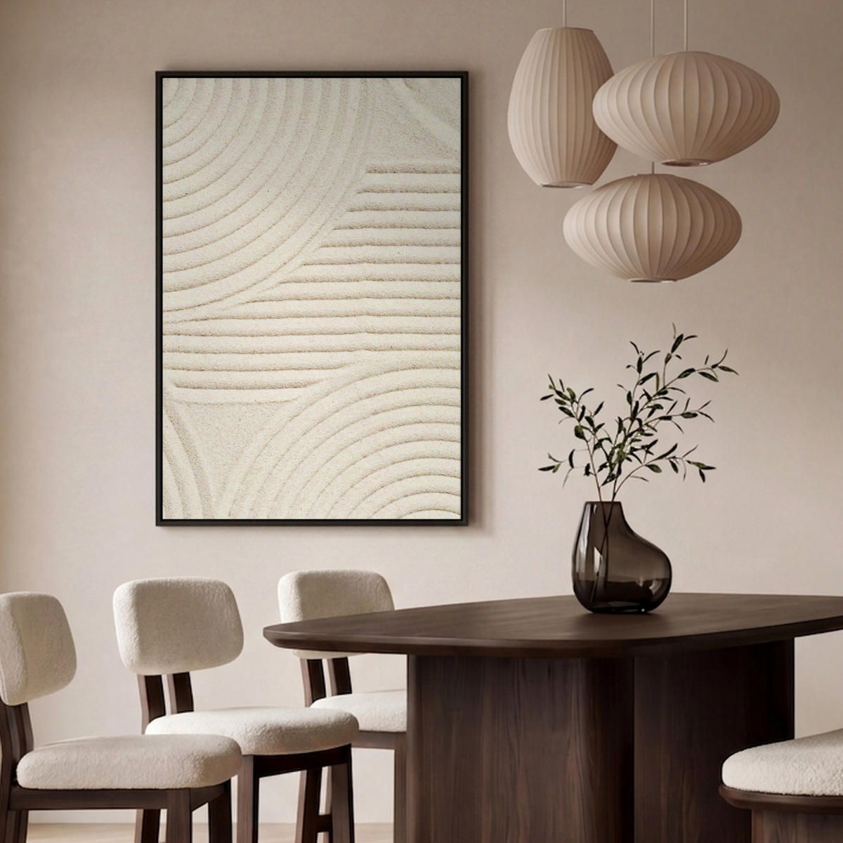 LEINWAND Bilder mit Rahmen - Muster - Abstrakt - Weiß - 80x120 - Beige, Textil (80/120cm) - MuchoWow