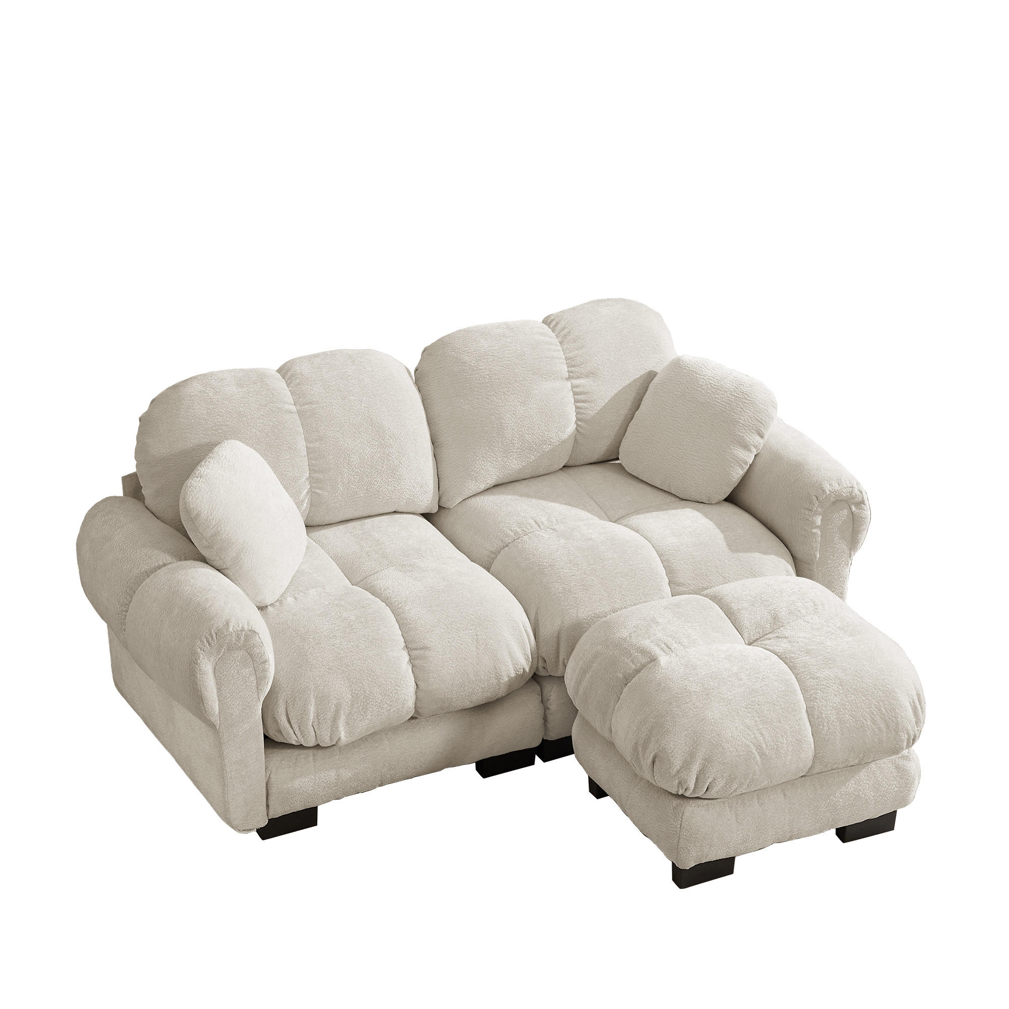 ECKSOFA DE-34384 L-Form mit Steppdesign und Ottoman Hellkhaki - Sandfarben, Textil (149/190cm) - ComfortXL