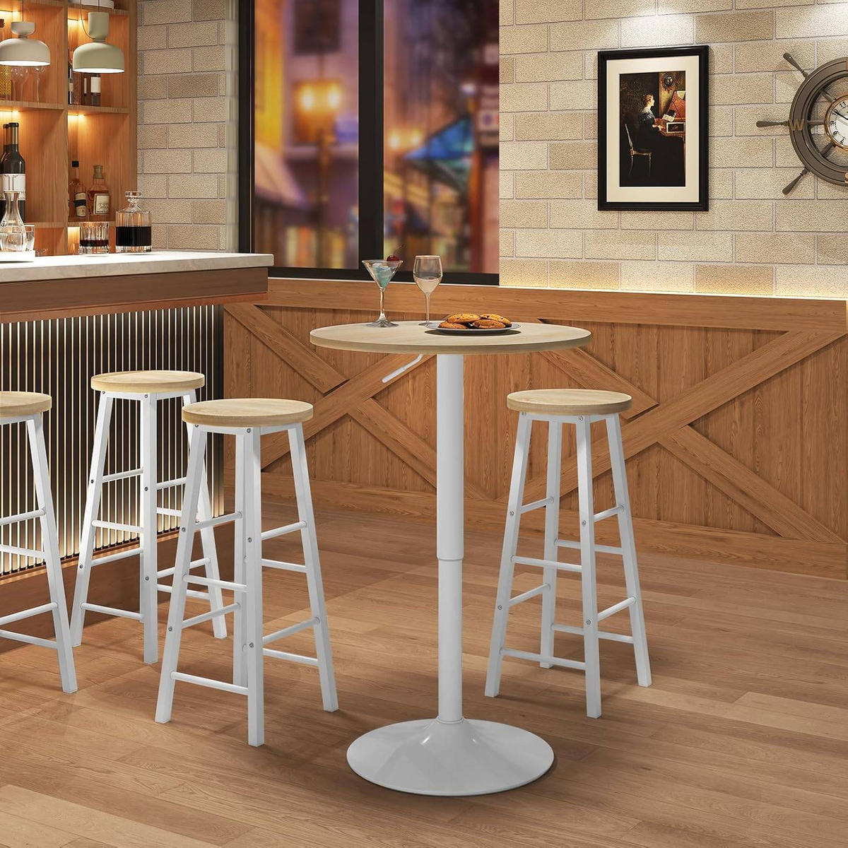 BARTISCH Stehtisch, Bistrotisch aus MDF Metall, 60x60x91cm - Hellbraun/Weiß, Holzwerkstoff/Metall (60/60/91cm) - Woltu