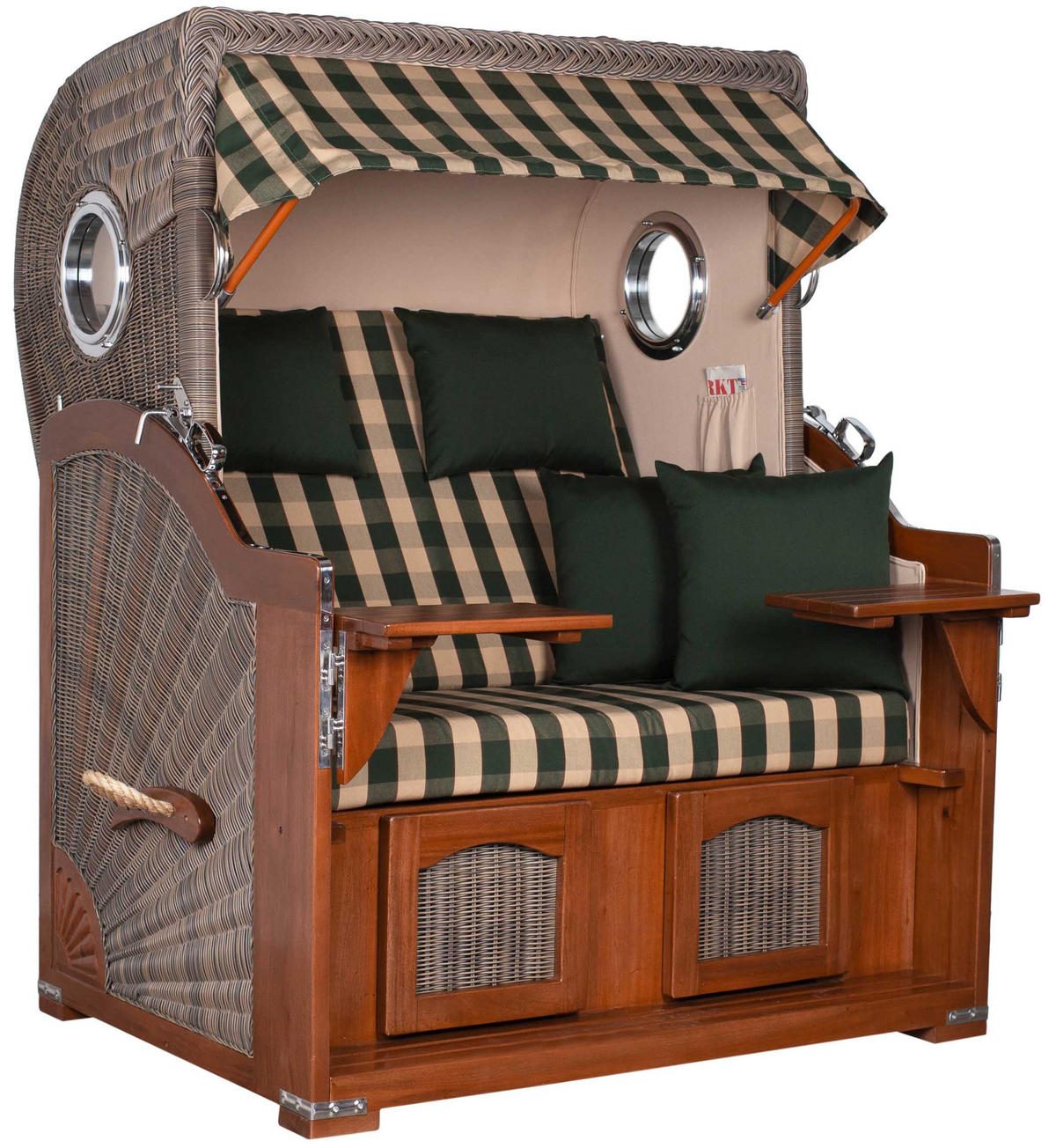 STRANDKORB 2-Sitzer Düne Mahagoni 506 - Dunkelgrün/Braun, Holz (125/170/80cm) - Mr. Deko