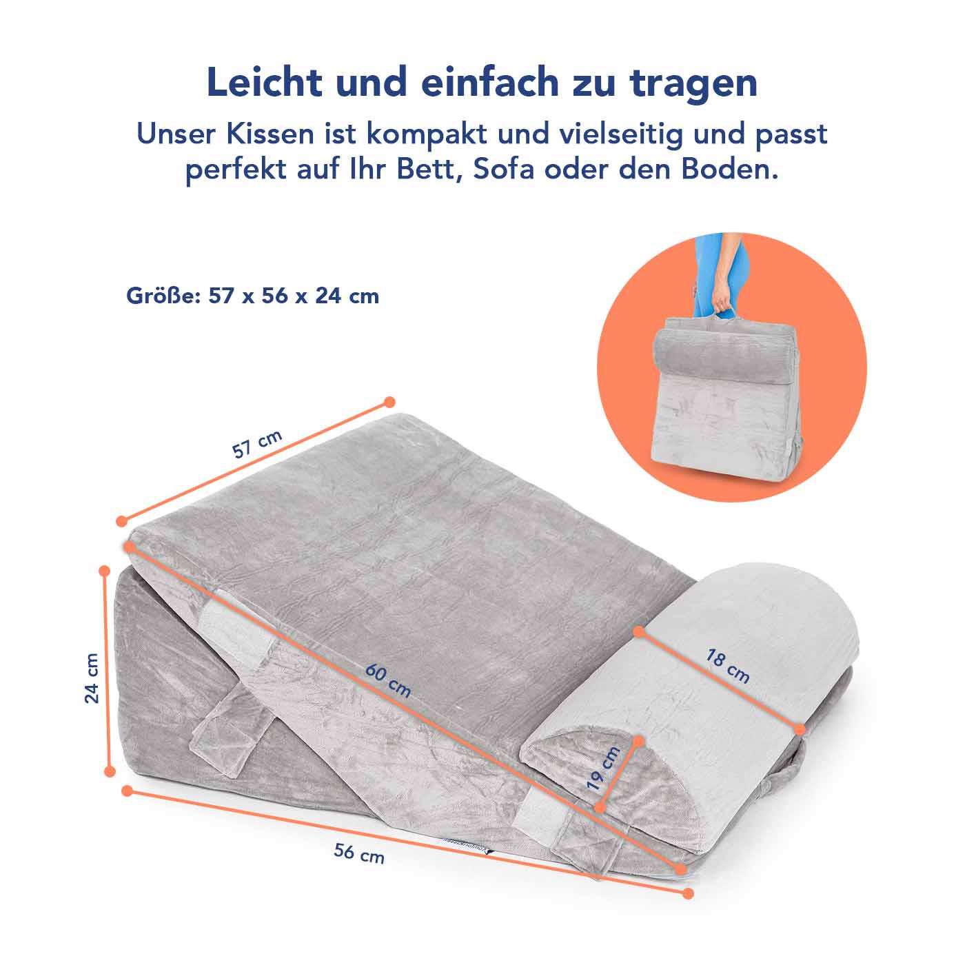 ORTHOPÄDISCHES RUHEKISSEN 3-tlg. - Grau, Textil (57/56cm) - KomfortKissen
