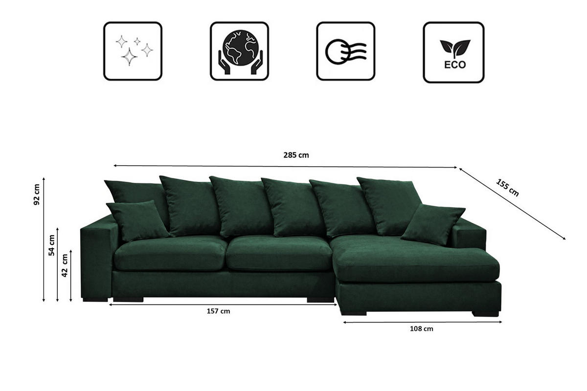 ECKSOFA Mit Schlaffunktion Und Bettkasten Couch L-form Gabon Stoff Riviera Rechts Grün - Grün, Holz (285/155cm) - Kaiser Möbel