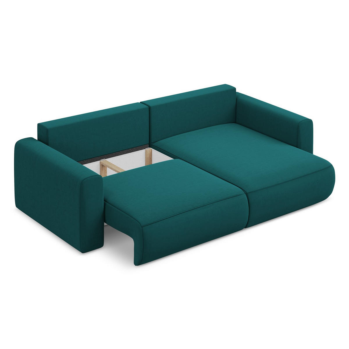 ECKSOFA mit Schlaffunktion Samt Stoff Blau - Blau/Petrol, Kunststoff/Textil (240/149cm) - LaMiaSofa