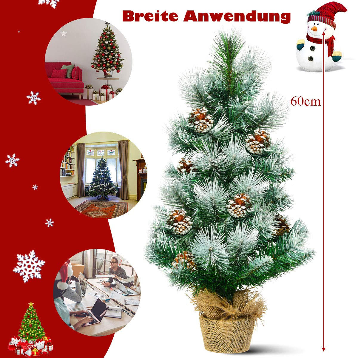 WEIHNACHTSBAUM Mini Tisch Tannenform mit Zementbasis 60 cm grün - Grün, Kunststoff (60cm) - COSTWAY