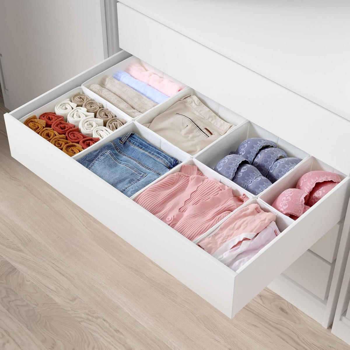 SCHUBLADEN Organizer 8er Set für PAX Kleiderschrank 100x58 cm Weiß - Multicolor, Textil (24/11/26cm)