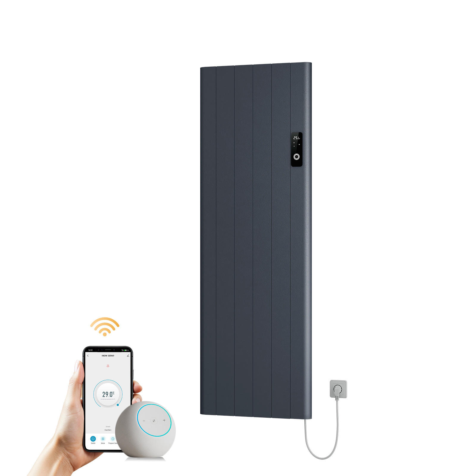 WANDKONVEKTOR Elektrisch 160 x 54,5 cm 2000 W mit LCD-Display und App-Steuerung Anthrazit - Anthrazit, Metall (54.5/160/6cm) - EMKE