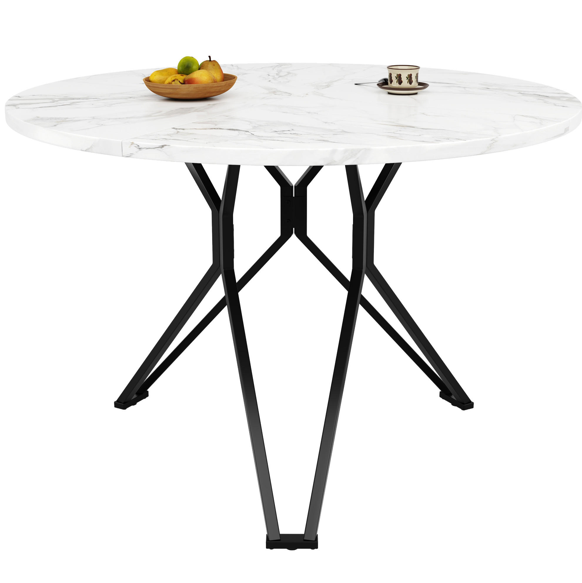 ESSTISCH 100/100/76 cm in Schwarz mit Marmoroptik und Metallgestell - Schwarz, Holzwerkstoff (100/100/76cm) - Flora Grace
