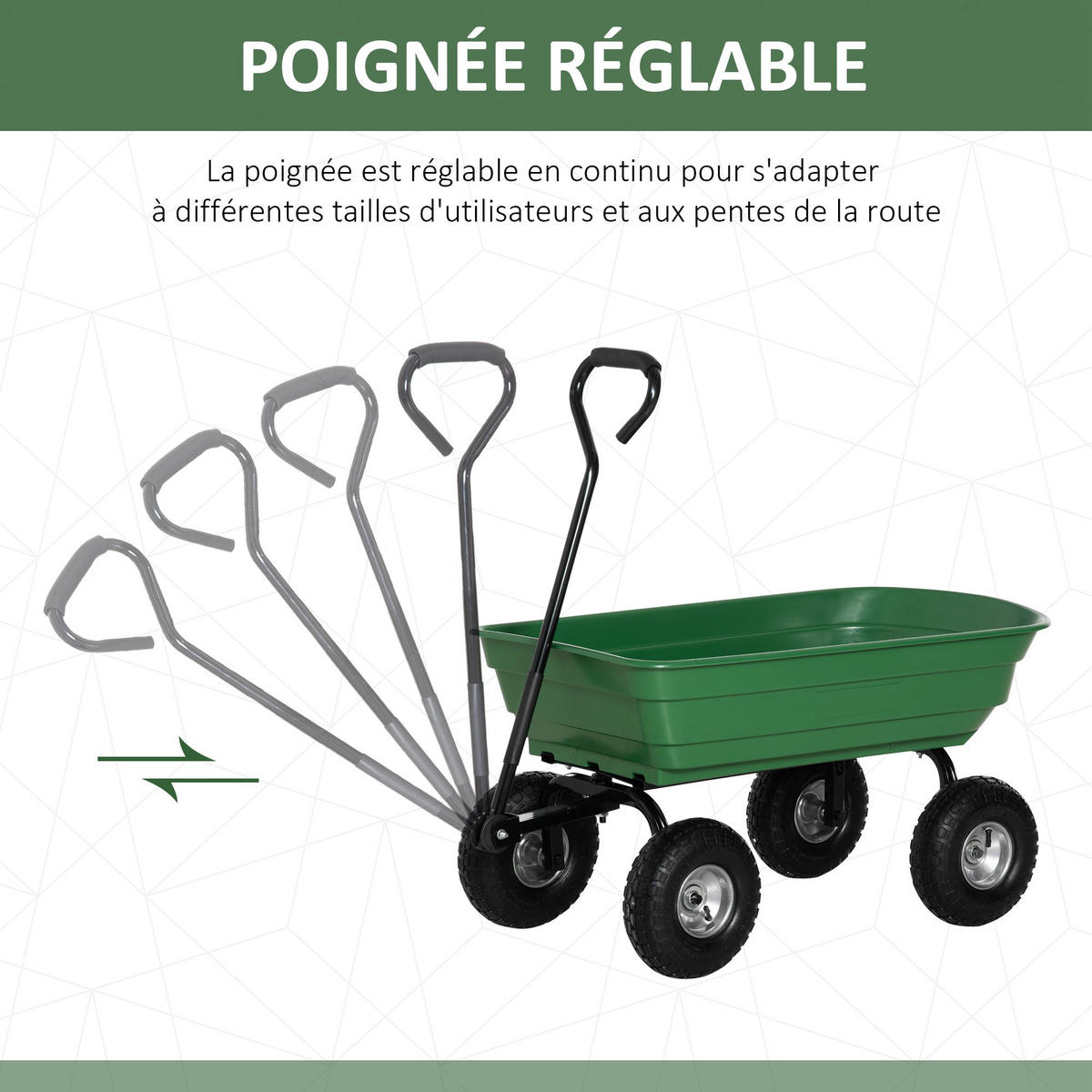 GARTENWAGEN DE-17598 100 L Kippmulde, 250 kg, 4 Luftreifen Grün - Grün, Metall (52/100/108cm) - ComfortXL