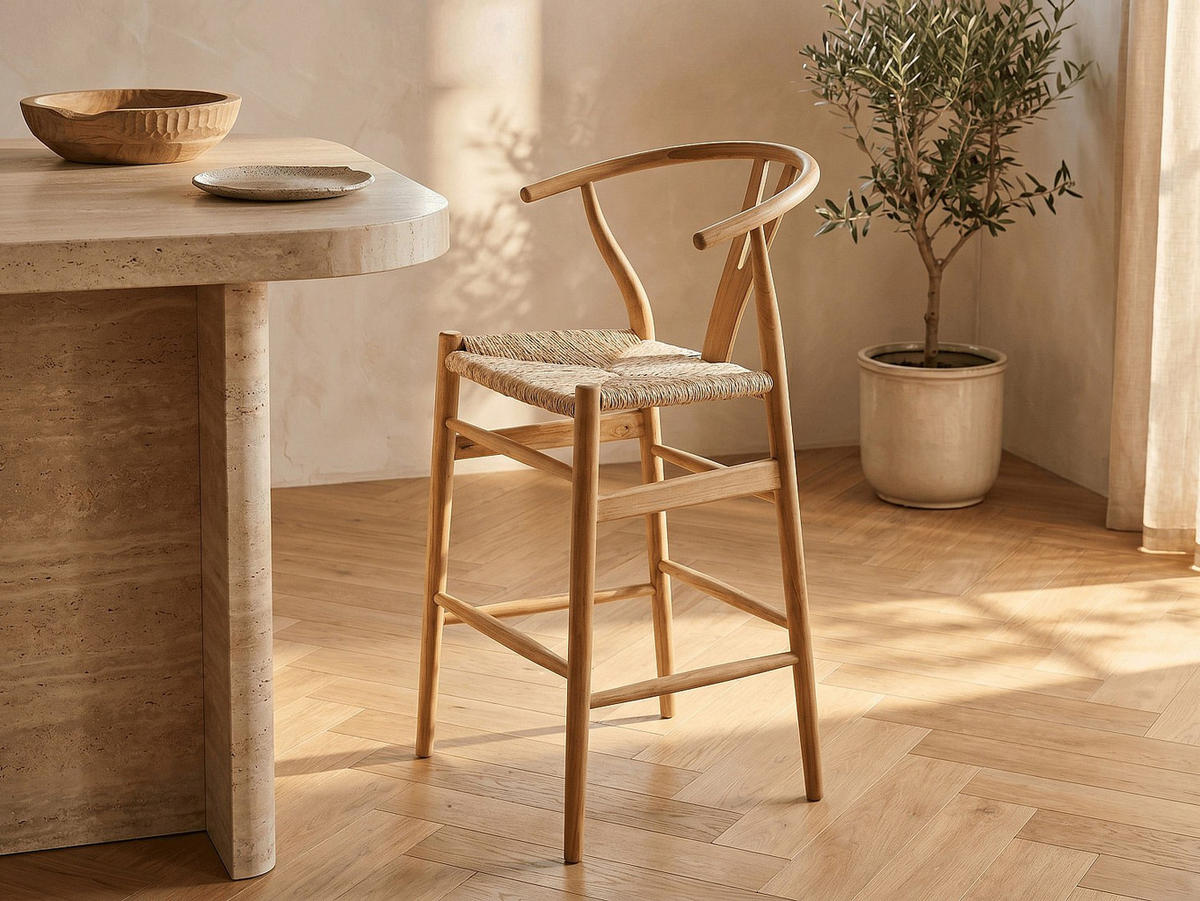 BARHOCKER - 55 cm x 60 cm - holz - naturfarben hell Pogiana - Naturfarben, Naturmaterialien/Holz (55/108/60cm) - Vente-Unique