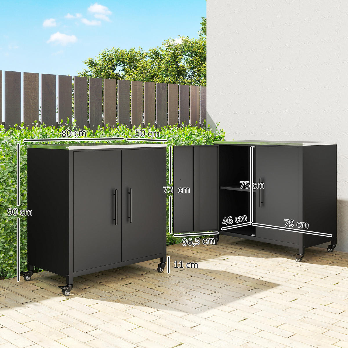 PFLANZTISCH mit Stauraum 80/50/90 cm - Schwarz, Metall (50/90/80cm) - Outsunny