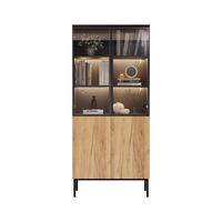 VITRINE LED Glasvitrine 180cm Bücherregal Schwarz Eiche - Multicolor, Holzwerkstoff (74/180/31cm) - FLIEKS