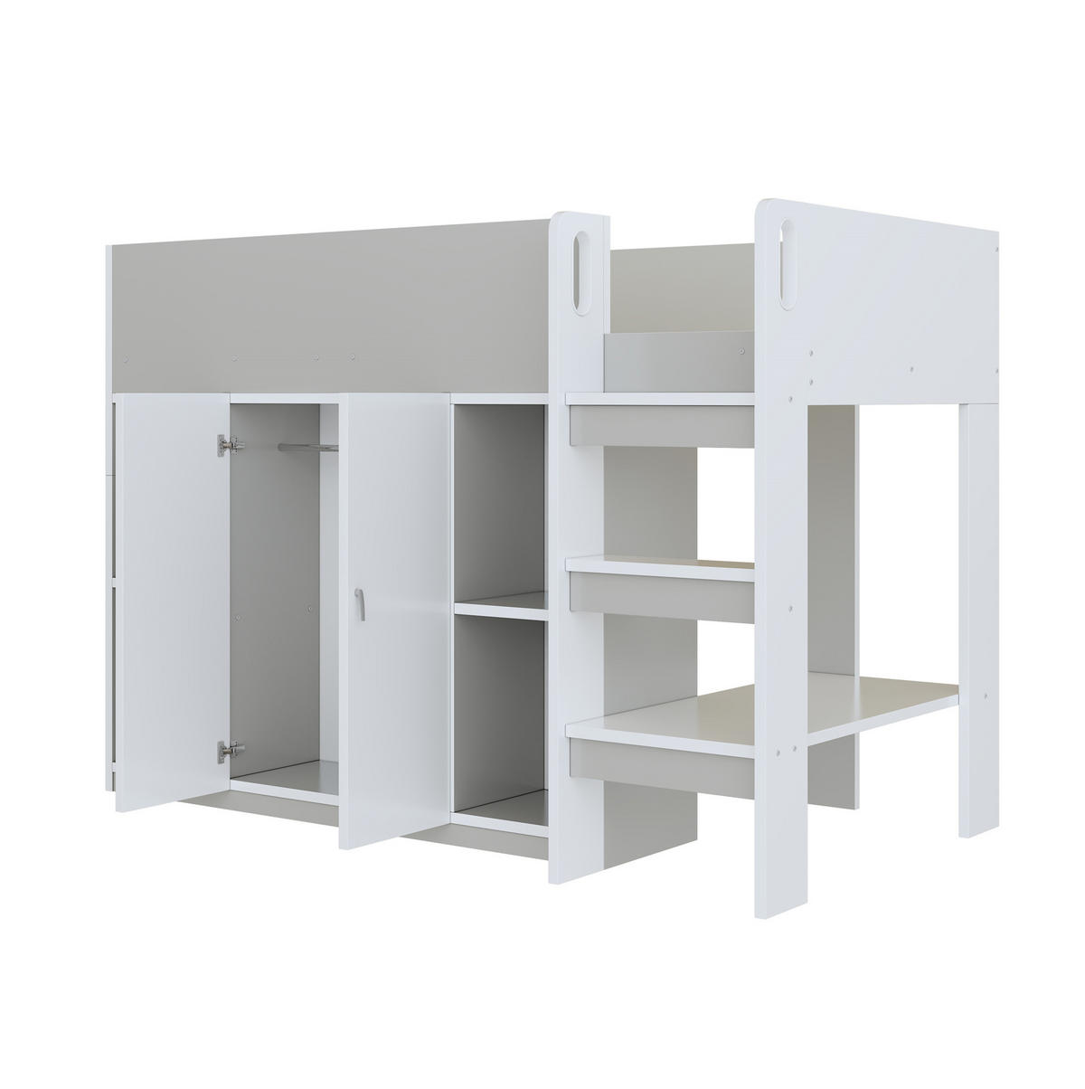 HOCHBETT 90/200 cm in Grau/Weiß – mit Leiter, Schrank und Regalen - Grau, Holz (90/200cm) - BEAOK