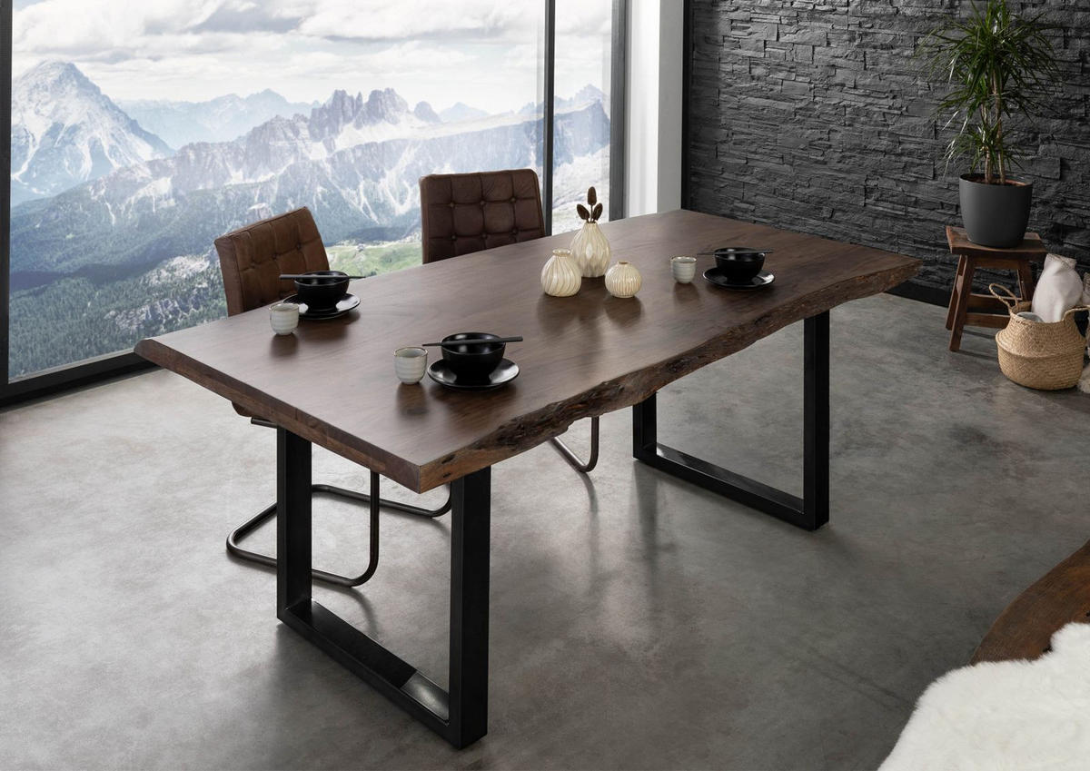 BAUMTISCH Akazie 200x100x77 grau lackiert / U-Beine anthrazit glänzend FREEFORM 5 - Anthrazit/Grau, Holz (200/100/77cm) - Massivmoebel24