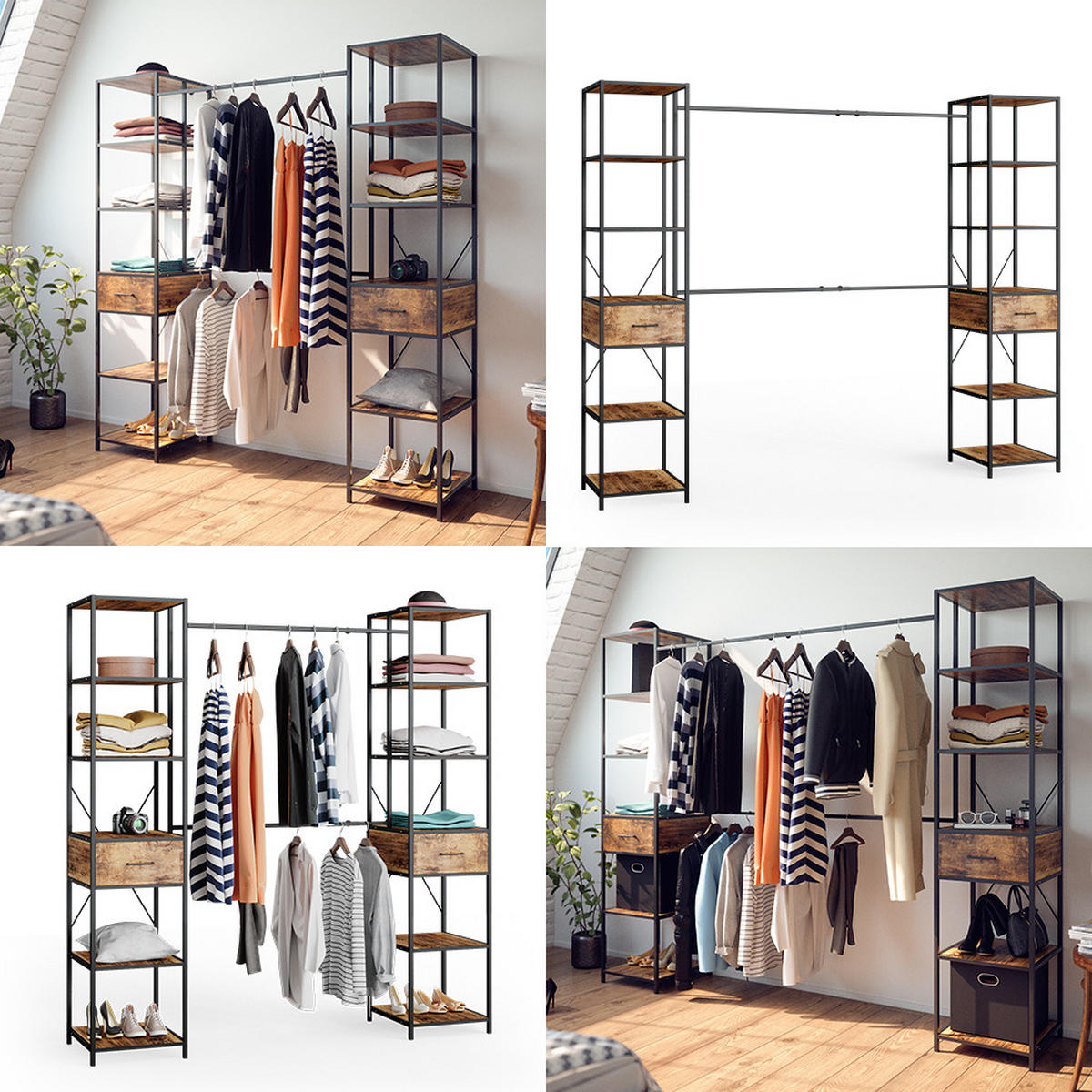 KLEIDERSCHRANK Fyrk Eiche rustikal 180 x 187 cm - Wildeiche/Schwarz, Holzwerkstoff (180/187/45cm) - Vicco