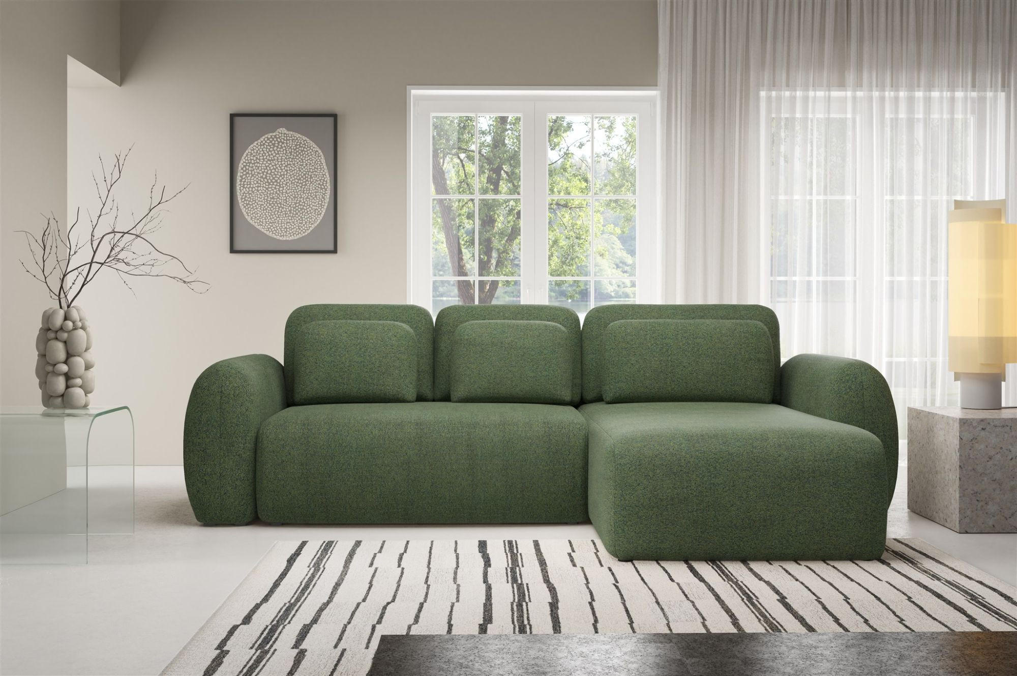ECKSOFA Gaston Mit Schlaffunktion - Grün, Holzwerkstoff/Textil (304/190cm) - Fun Möbel