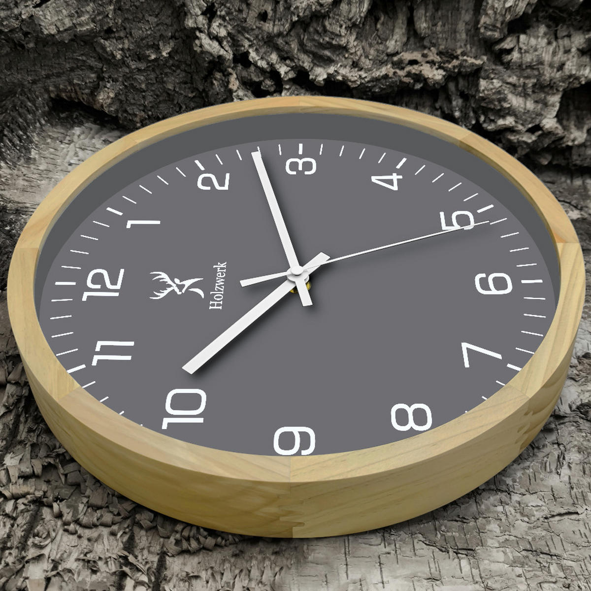WANDUHR Holz Designer HARBURG Loft Wand Uhr, beige, grau - Beige/Weiß, Glas/Holz (30/30/4.2cm) - Holzwerk