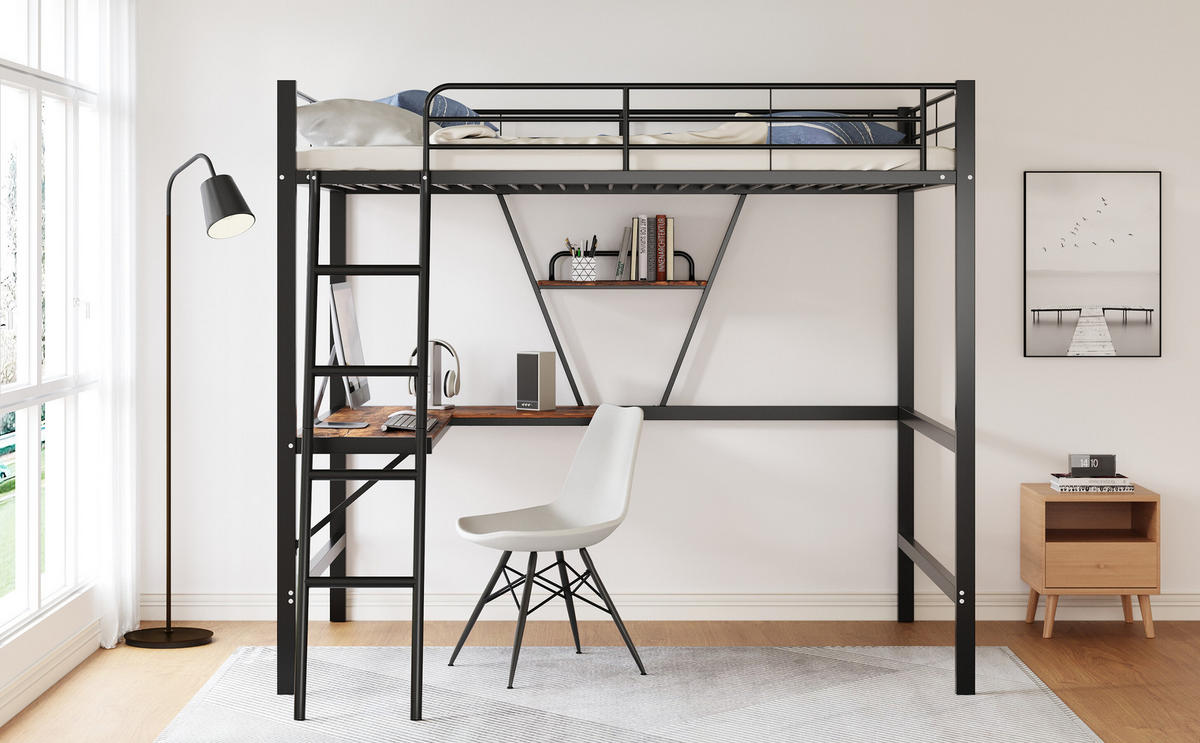 HOCHBETT Schwarz 204,5/149/180,5 cm - Schwarz, Holzwerkstoff/Metall - Urban Meuble