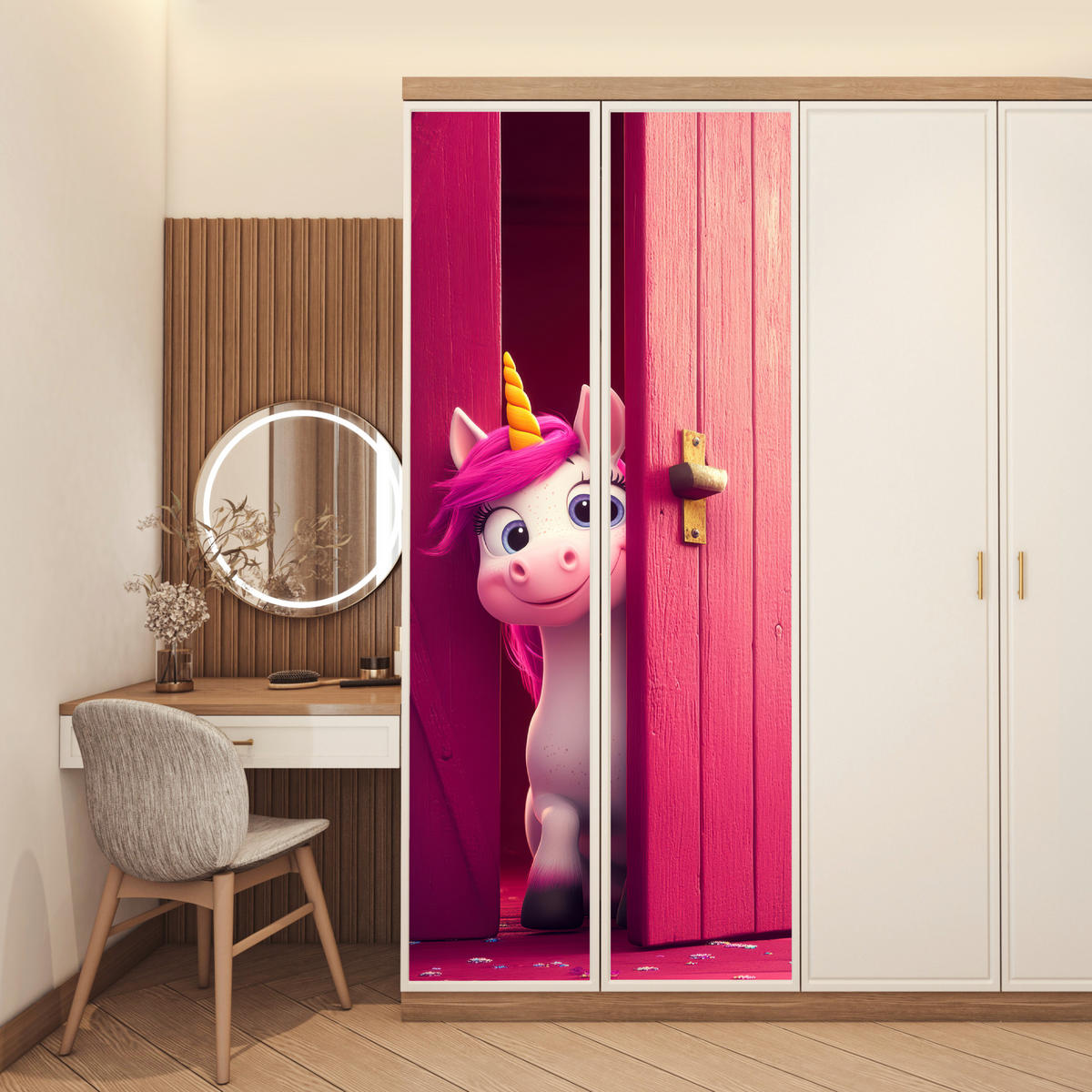 NÁLEPKA NA DVERE Jednorožec - Ružová - Dvere - Fantázia 95x235 cm - pink, plast (95/0.1cm) - MuchoWow