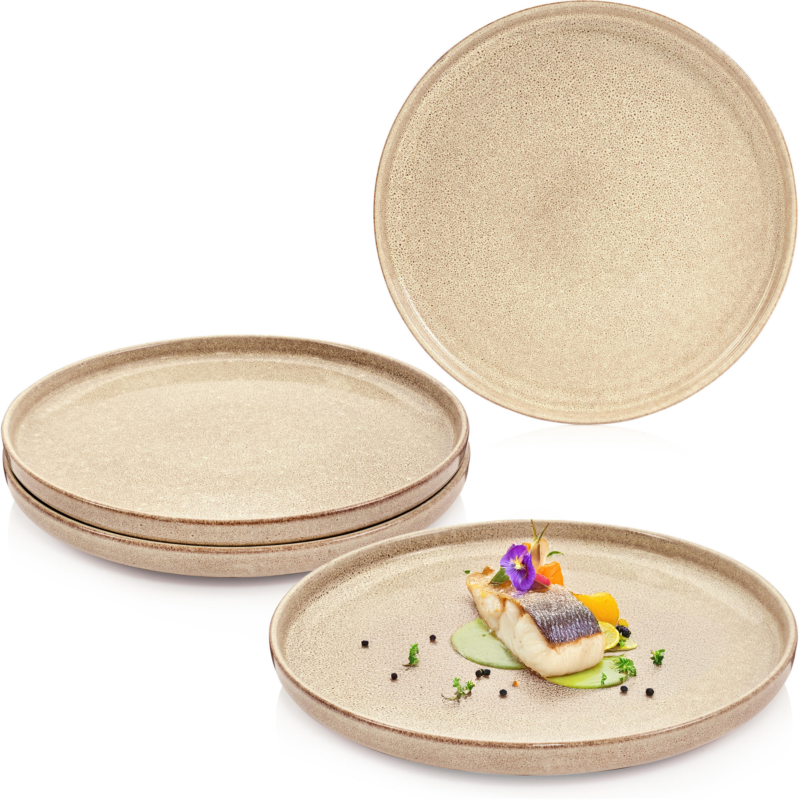 SPEISETELLER SET KAIRO MOCHA - 4 teilig aus Steingut - Beige, Keramik (34.6cm) - Sänger
