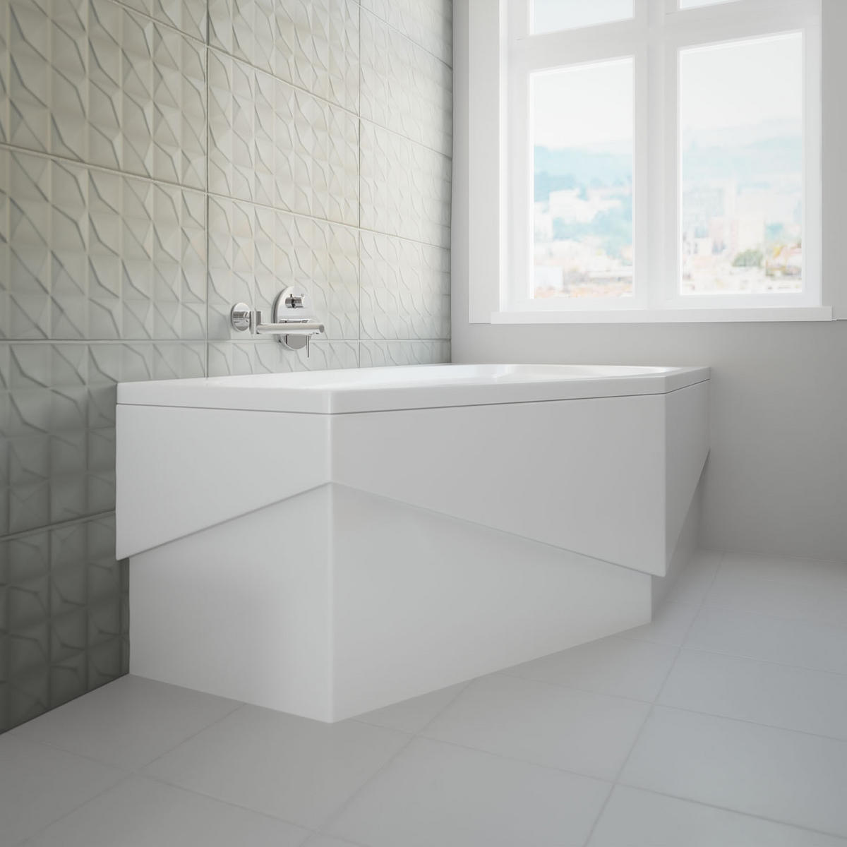 BADEWANNE Eckwanne MARIKA 140/80 Rechts mit Schürze Ablauf Füße - Weiß, Kunststoff (80/53.5/140cm) - bad land