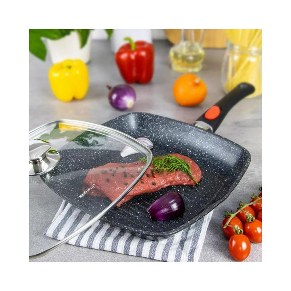 GRILLPFANNE Schwarz 24/24/4.5 cm KH1510 - Schwarz, Glas (24cm) - Kinghoff 