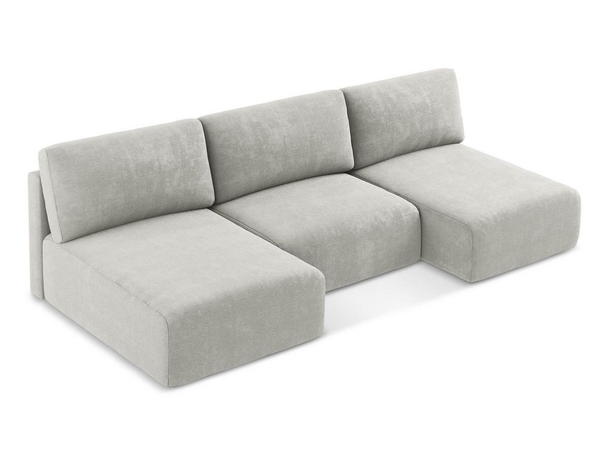 WOHNLANDSCHAFT Chenille Stoff Grau - Hellgrau/Schwarz, Kunststoff/Textil (304/79/149cm) - Makamii