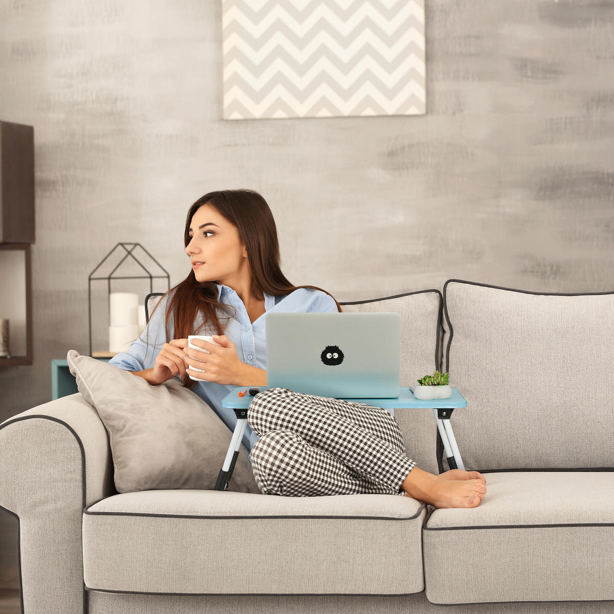 LAPTOPTISCH Hellblau klappbar MDF 60x40 cm - Hellblau, Holzwerkstoff/Kunststoff (40/63/26cm) - Relaxdays