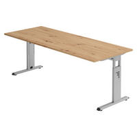 SCHREIBTISCH Serie-O 80/200/74 cm in Wildeiche/Silberfarben - Wildeiche/Silberfarben, Holzwerkstoff (80/200/74cm) - bümö