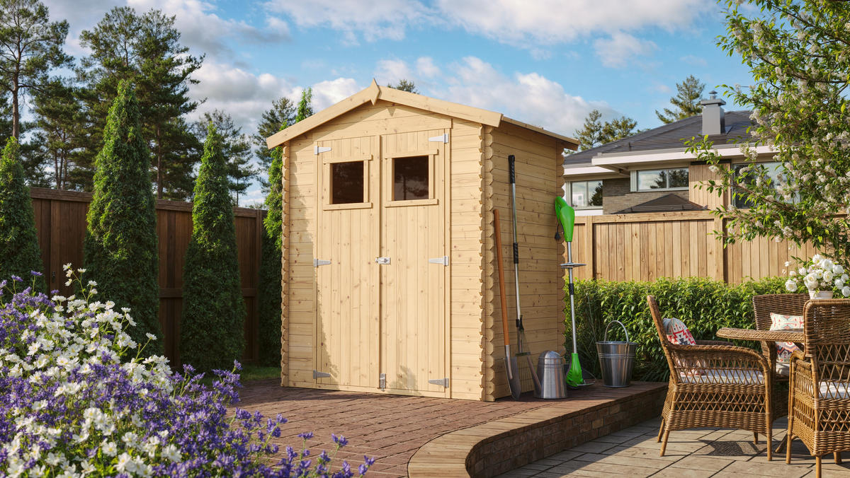 HOLZHAUS GARTENHAUS M367+M367G - mit imprägniertem Boden B196xL136xH218 cm/ 1.98 m2 - Beige, Holz (196/224/136cm) - Timbela
